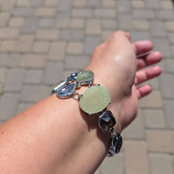 Chico's Goldtone and Chunky Flat Stone Sparkle Bracelet - Picture 2 of 6